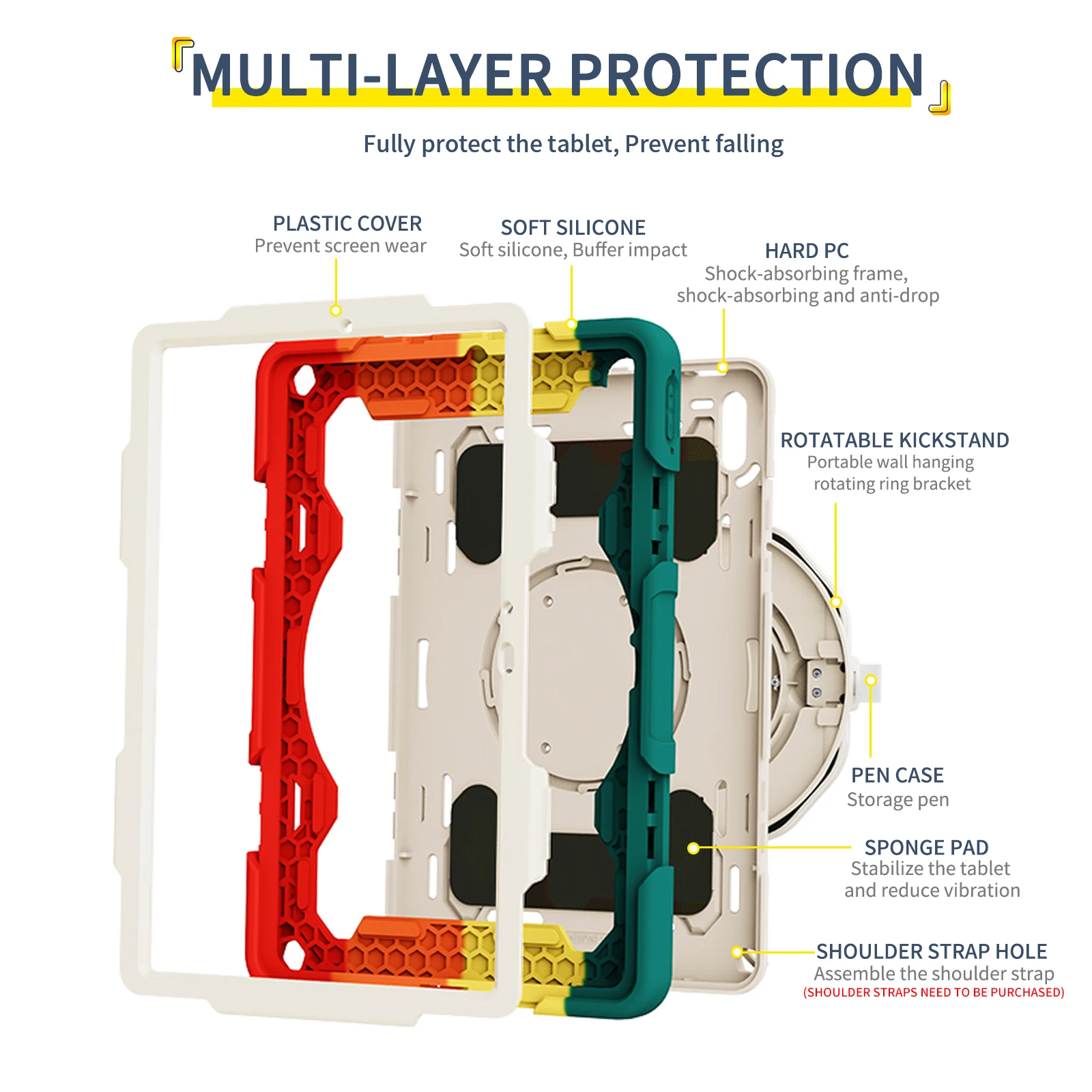 Heavy Duty Shockproof Case For Huawei MatePad 11 2021 10.95 DBY-W09 DBY-L09 Kickstand Silicon Tablet Cover With Shoulder Strap_voghion.com