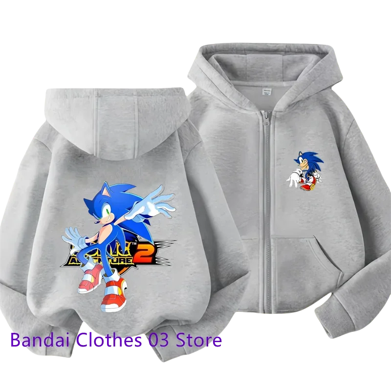 thumbnail image 1 of Sudadera con capucha y cremallera para niños con estampado de dibujos animados de Sonic Lightning, sudadera de manga larga para otoño/invierno, chaqueta informal para niños de 2 a 12 años y niñas, 1 of 5