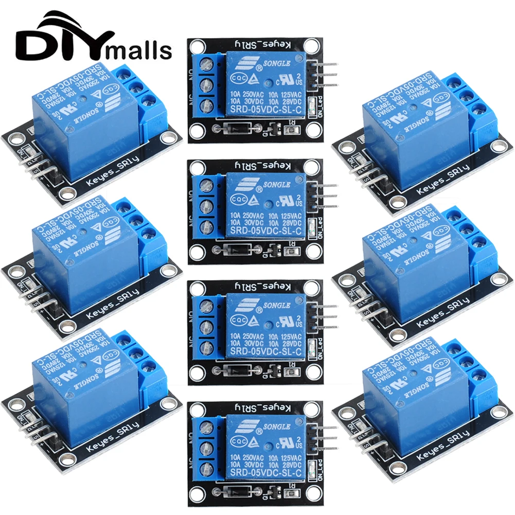 

10pcs 5V 1 Way Channel Relay Module SRD-05VDC-SL-C Support High Level Trigger for Arduino