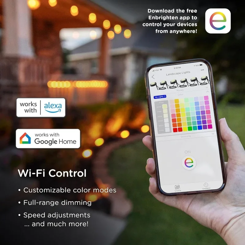 Premium LED Smart Garden Lights, 12 Landscape Lights, 110ft Cord Plus 22ft Lead Wire, Compatible With Alexa And Google Play