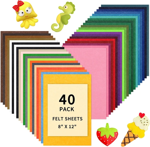 40pcs Felt Fabric Sheets, 8 x 12 inch DIY Craft Felt 1mm Thick, Non-Woven Fabric