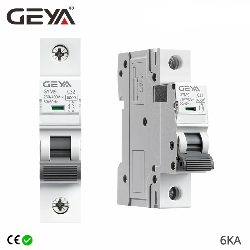 GEYA GYM9 1P MCB Din Rail 220V 400V Circuit Breaker 6A-63A AC Type 6KA Breaking Capacity ON OFF Switch