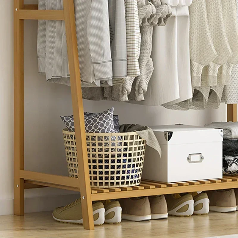 Minimalist Floor Standing Clothes Rack Stand Wardrobe Bamboo Clothes Rack Bedroom Glamm Modern Perchero Pared Home Eccessories