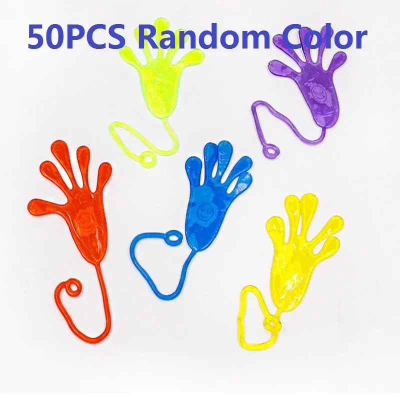 цена 5-50 Pcs Kids Funny Sticky Hands toy Palm Elastic Sticky Squishy Slap Palm Toy kids Novelty Gift Party Favors supplies