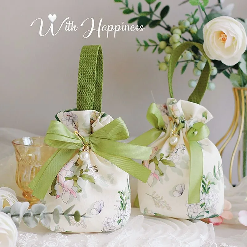Chinese Drawstring Bag Large Capacity Canvas Candy Storage Bag Reusable Engagement Gift Bag For Packing Gifts Souvenirs