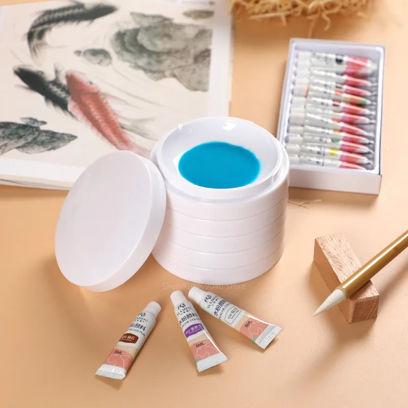 Watercolor Palette Multi-layer Imitation Porcelain Palette with Cover Calligraphy Ink Plate Paint Box Watercolor Painting Art Supplies