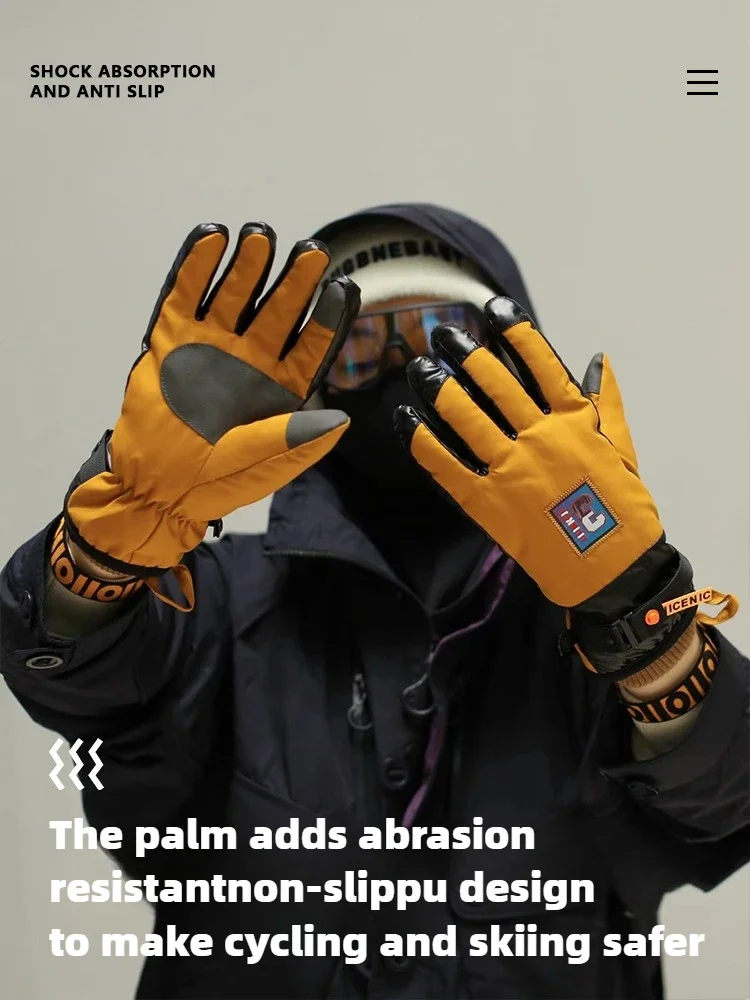 Winter Hiking Warm Gloves, Waterproof, Outdoor, Skiing, Camping, Cycling, Thickened Velvet, Touch Screen, Windproof, Ski Fabric