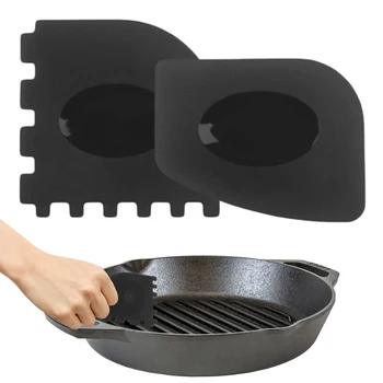 2pcs Grill Pan Scrapers Cast Iron Skillets Frying Pan Cleaners Cookware Grill Pan Cleaner Scraper Oil Stain Cleaning Tool 1