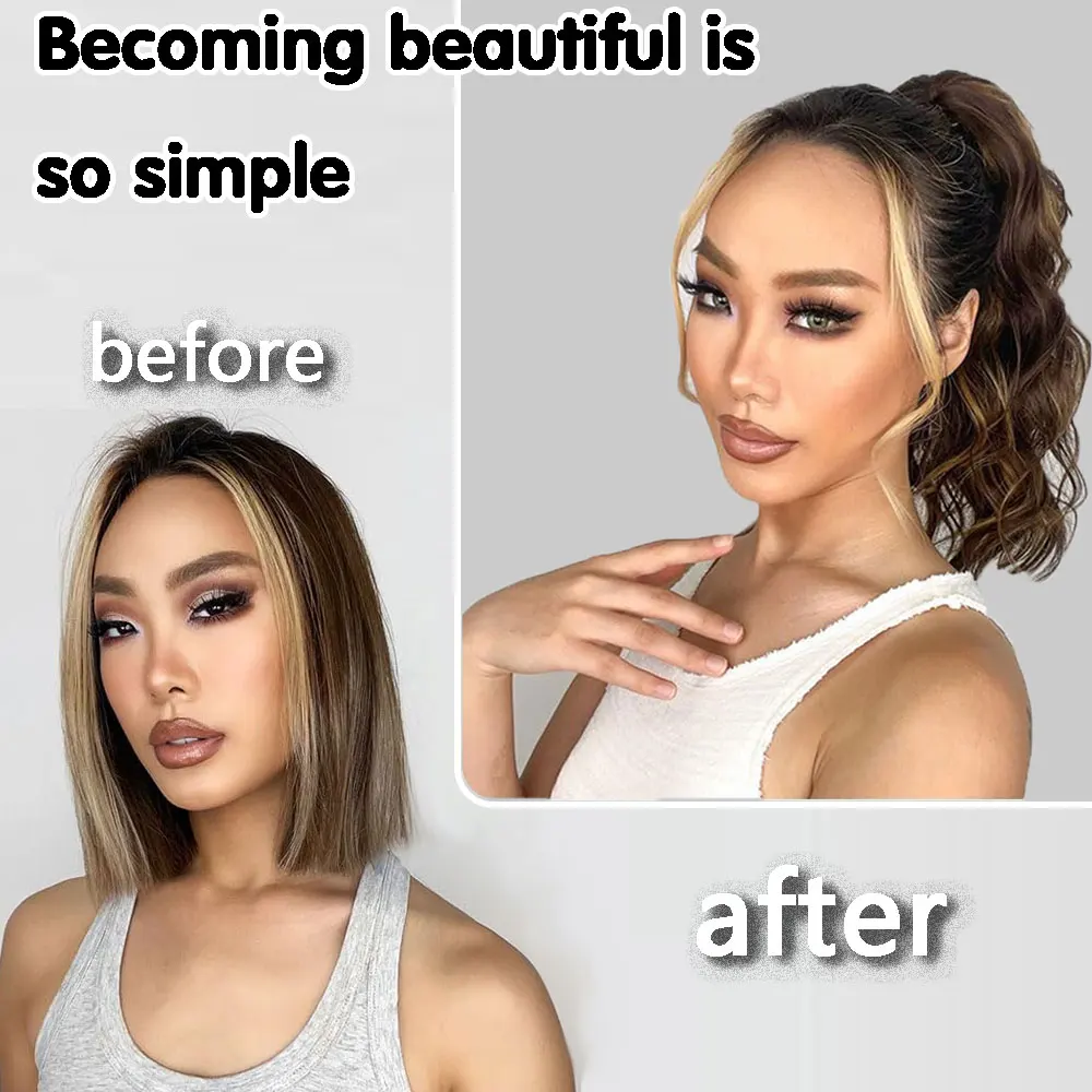 Ponytail Extension Claw Clip In Ponytail Hair Extensions Short Curly Ponytail Wavy Synthetic Hairpiece For Women Daily
