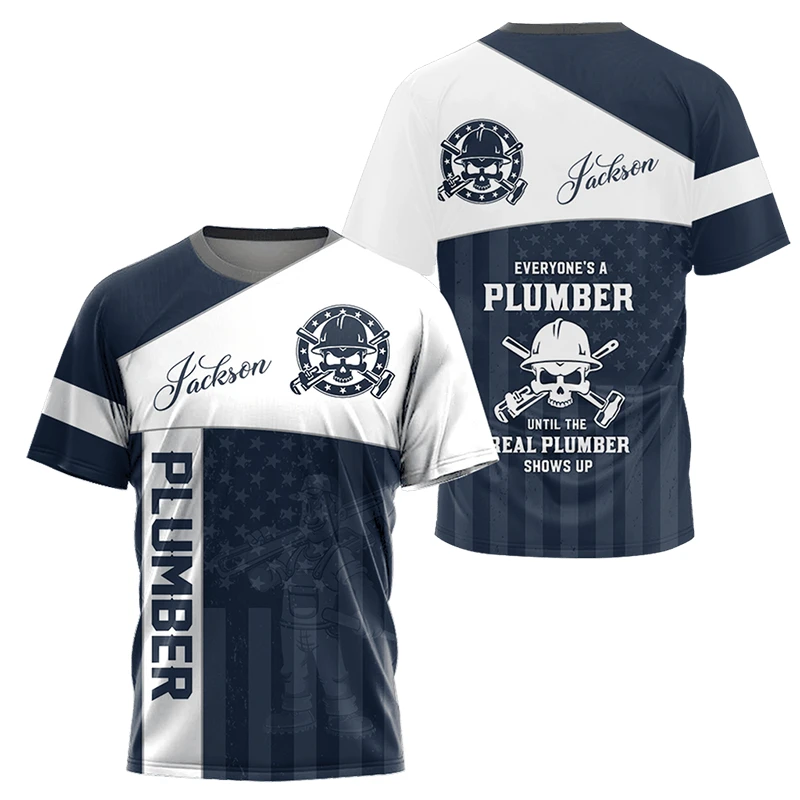 T-shirt homme imprimé 3d uniforme plombier col rond manches courtes_voghion.com