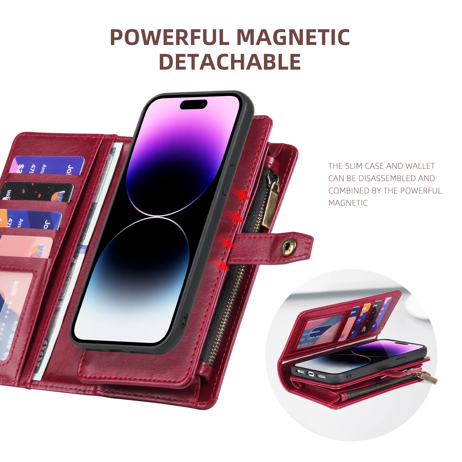 Zipper Flip Cover Business Wallet Luxury Magnetic Leather Phone Cases For Iphone 15 14 Plus 13 12 11 Pro Max Wallet Case Bags