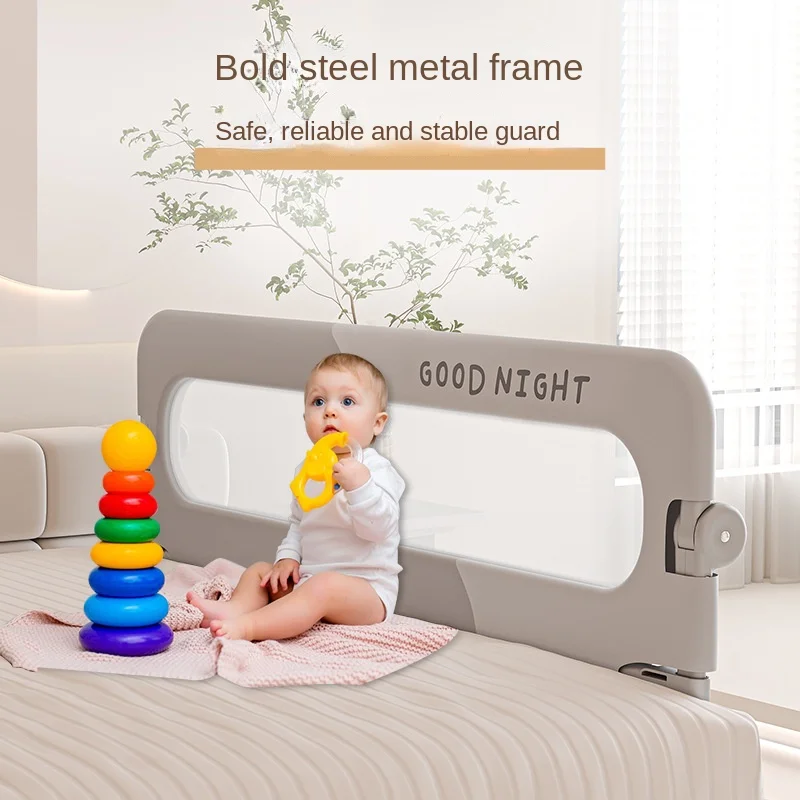 150cm Bed Guardrail Baby Safety Bed Barrier Anti-Fall Baby Crib U-Shaped Base Fully Folded Safety Rails Bedroom Fence