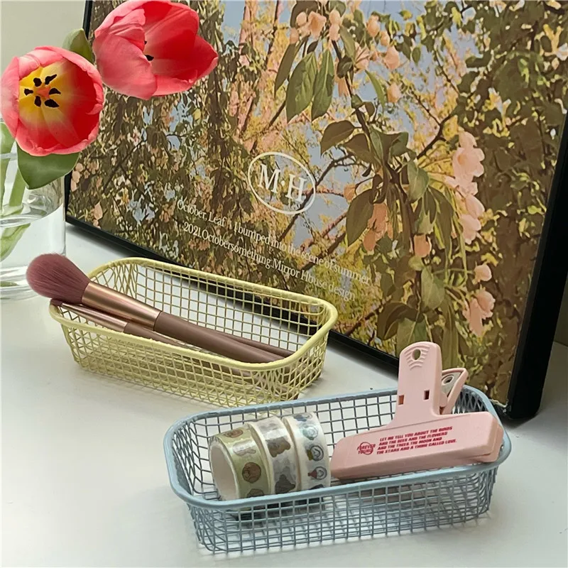 Metal Storage Basket Desktop Stationery Storage Sundries Organizer Makeup Brush Holder Container Functional Photocards Case pen holder,stationery organizer,photocard holder