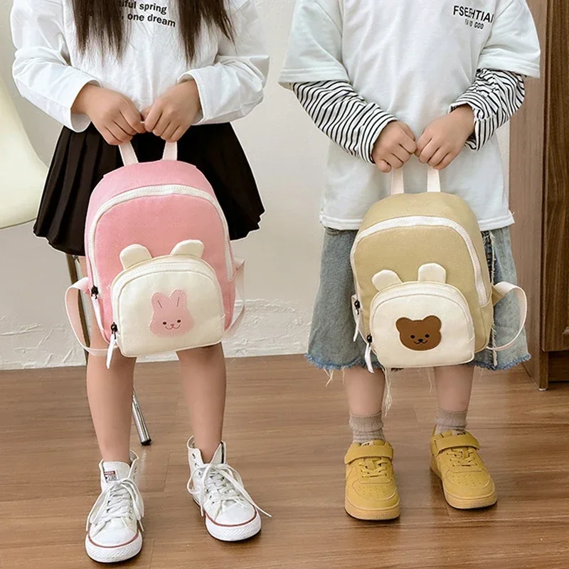 Korean Canvas Kids Backpack Kawaii Children's Handbags for Girl Kindergarten Boy Schoolbag Cartoon Bear Bunny Toddler Bag 6
