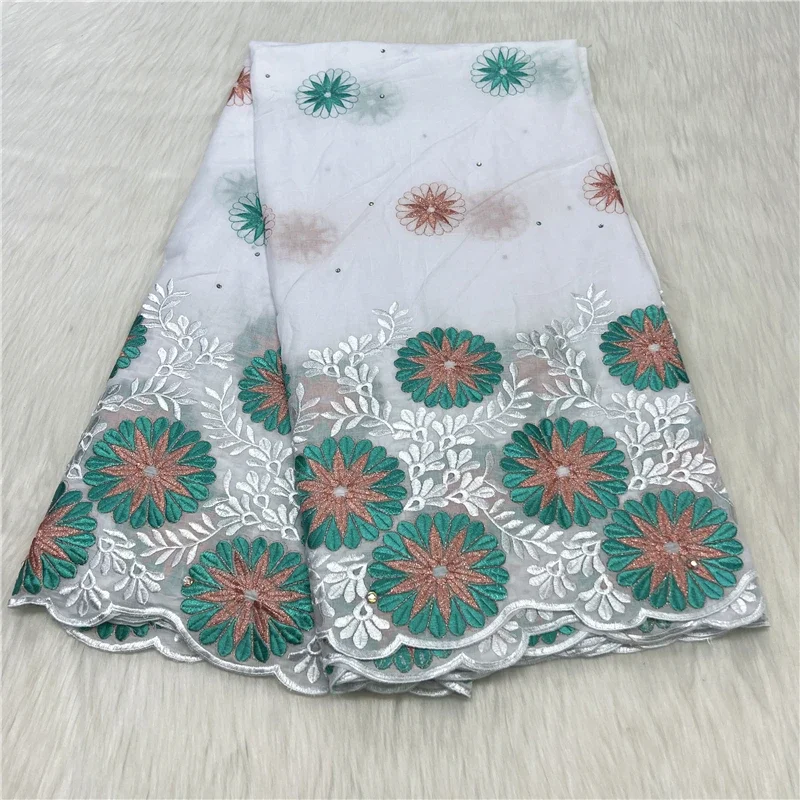 

5 ярдов, швейцарская вуаль, кружевная ткань, тяжелая вышивка бисером, Африканский высококачественный 100% хлопок с бриллиантами, популярный Дубайский стиль 7L11213