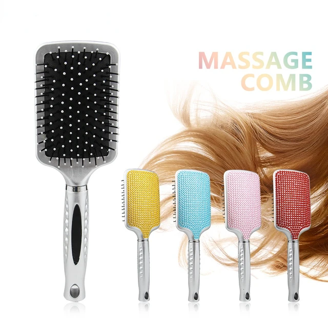 Diamond Brush Fashion Bling Bling Crystal Rhinestones Massaging Paddle Hair Brush Rhinestone Paddle Brush Hair Beauty