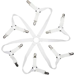 Adjustable Elastic Bed Sheet Holder with Non-Slip Straps and 12 Clips (1pc 6 Clips White)