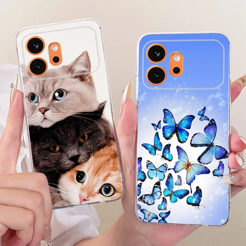 Cute Cat & Peacock Painted Soft Slim Phone Case - Artistic Protective Cover