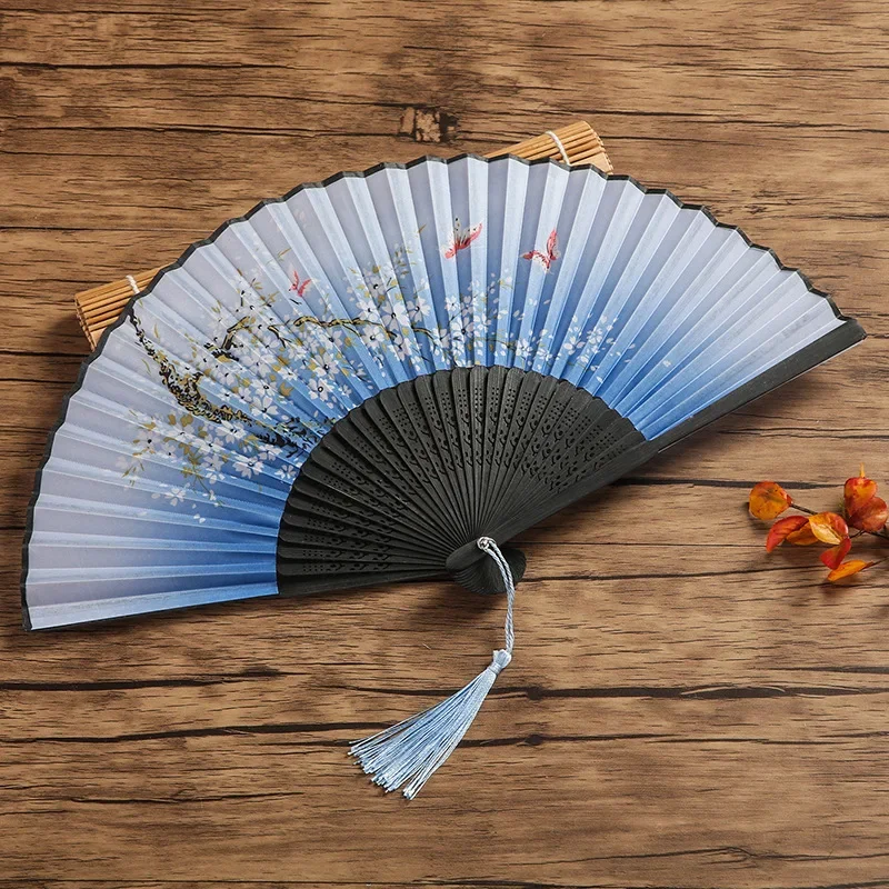 Bamboo Hand Folding Fan Antique Folding Fan Chinese Style Fan Summer Female Dance Portable Elegent Flower Hand Held Crafts