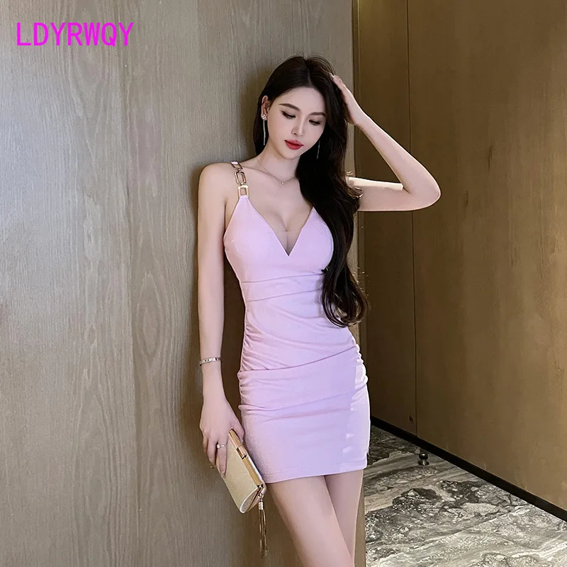 

Nightclub women's sexy low cut buttocks wrapped women's mini temperament backless night tight fitting dress with suspender dress