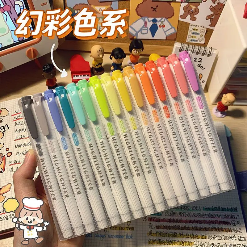 Double Headed Color Highlighter Pen High Visual Value Marking Key Point Marking Note Taking Non Smudging Paper Student