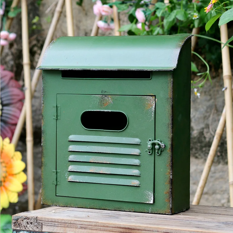 wall-mounted-hand-made-shabby-chic-letter-box-rustic-green-metal-mailbox