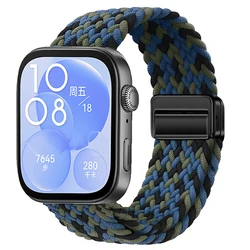 Nylon Braided Loop Strap - Magnetic Adjustable Comfort Bracelet Wristband for Huawei Watch Fit 4 - 5 (Camouflage blue)
