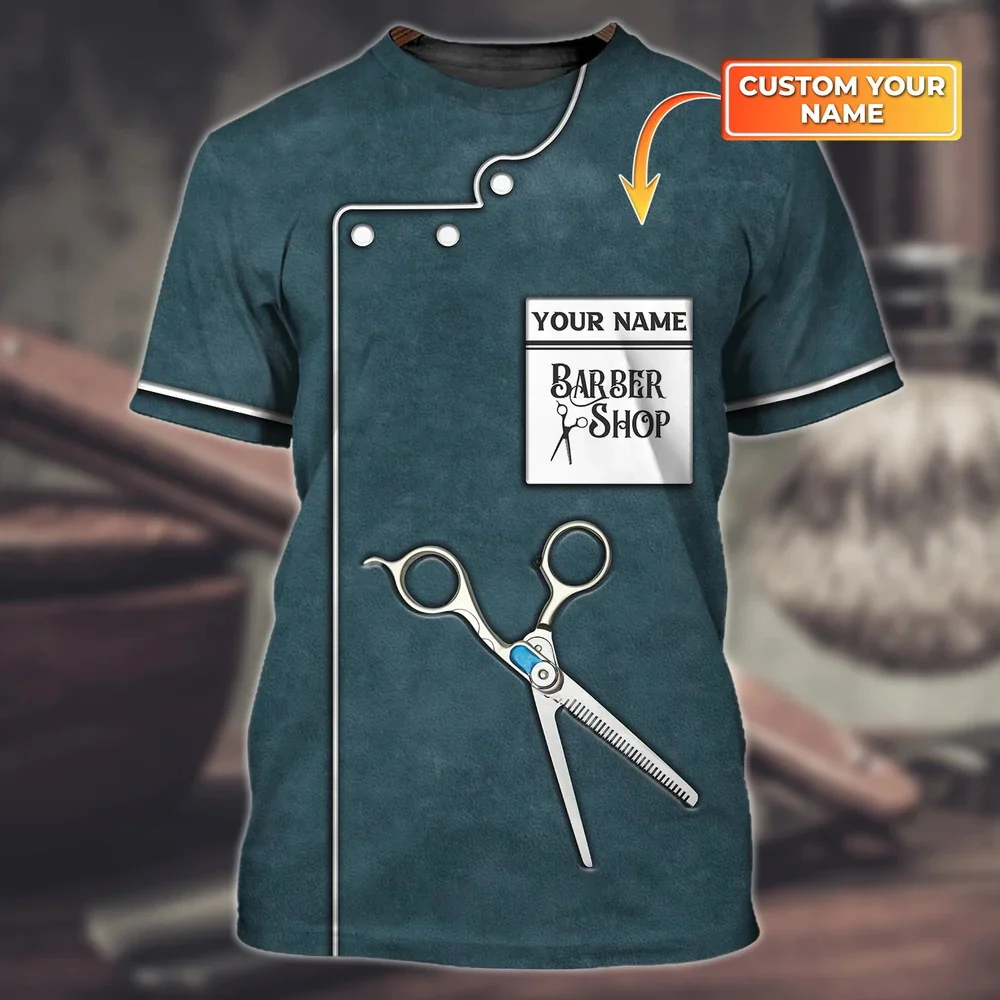 Sommer Mode männer T-shirt Personalisierte Name Barber 3D Gedruckt Unisex T Shirt Neue Barber Shop Geschenk Casual Kurz-hülse DW68 – Detail 23