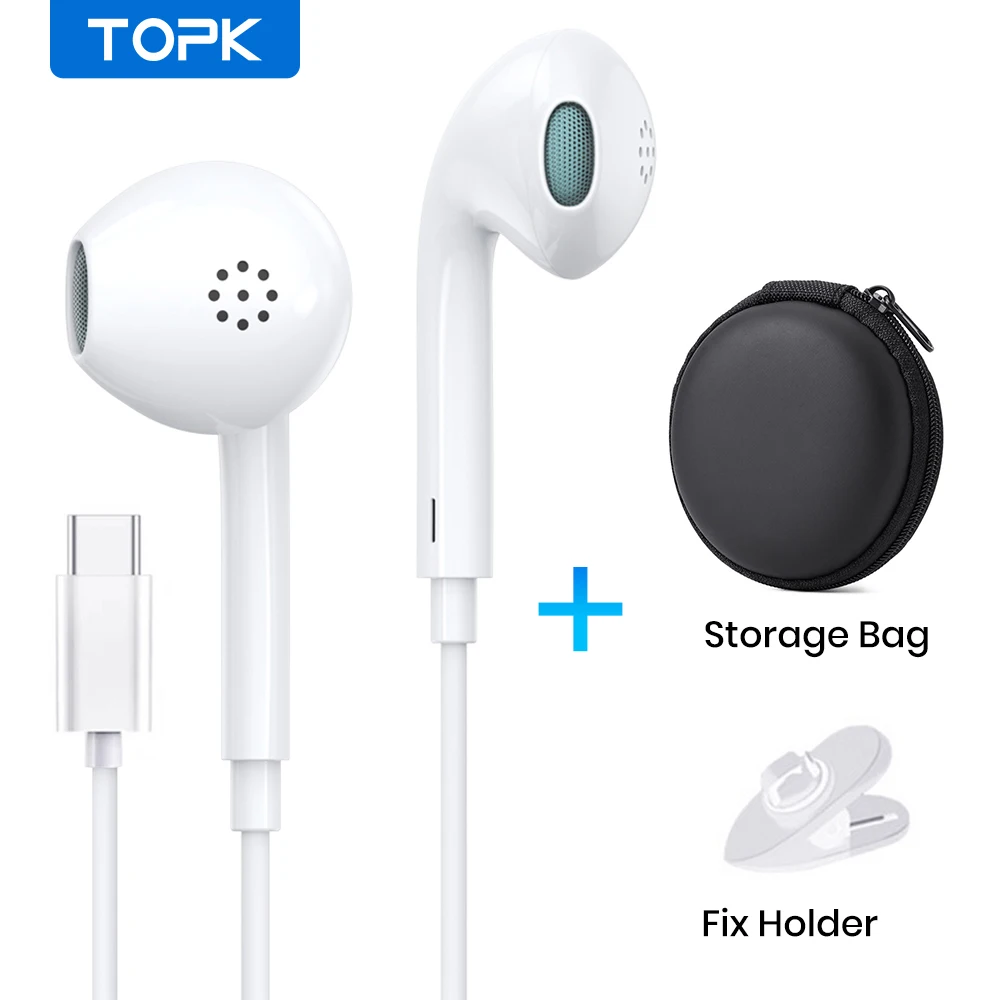 TOPK F20 Type-C In-Ear Wired Earphone Stereo Audio Sound With Built In Microphone & Volume Controller For Moblie Phone Tablet