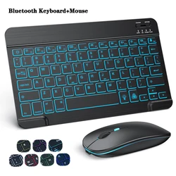 Compact 10 - Inch Wireless Bluetooth Keyboard and Mouse Set for Tablets and Smartphones (Black Backlit 2)