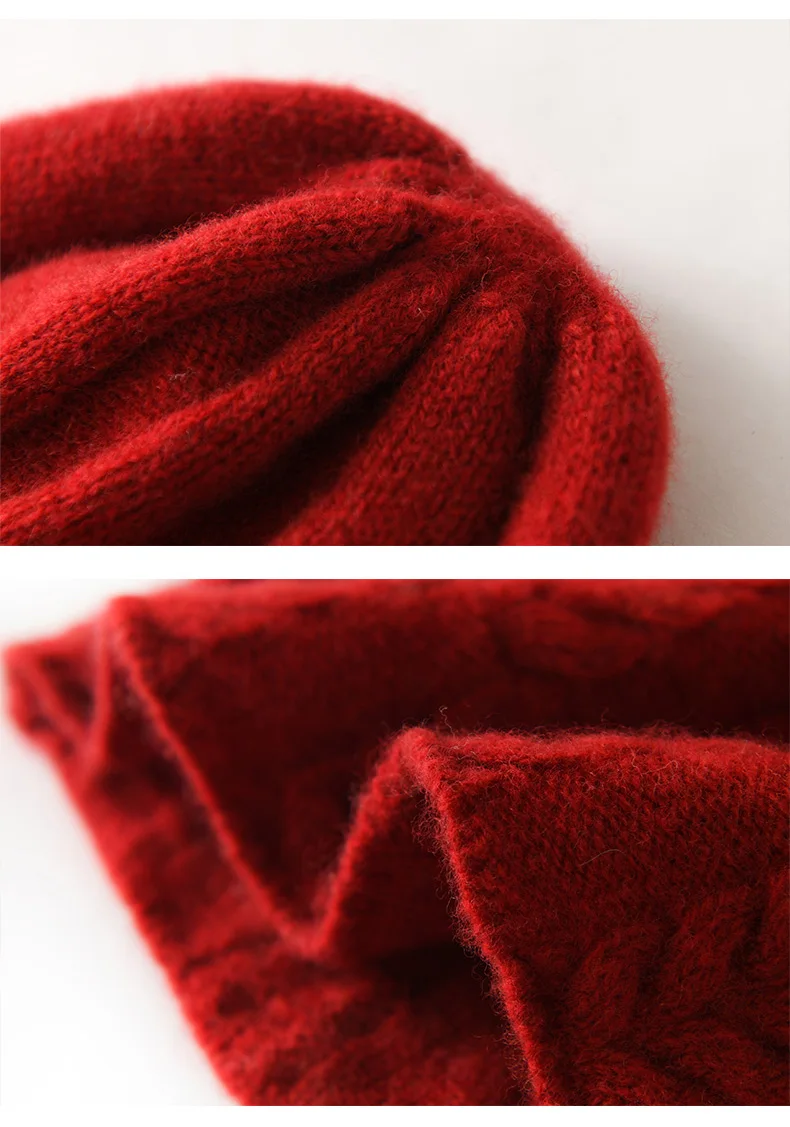 100% Ziegenkaschmir-Strickmützen für Damen, warme, weiche Wintermützen für Mädchen, Gorros, Herbst, Y2K-Mode, Korea, Bonnet-Mütze – Detail 13