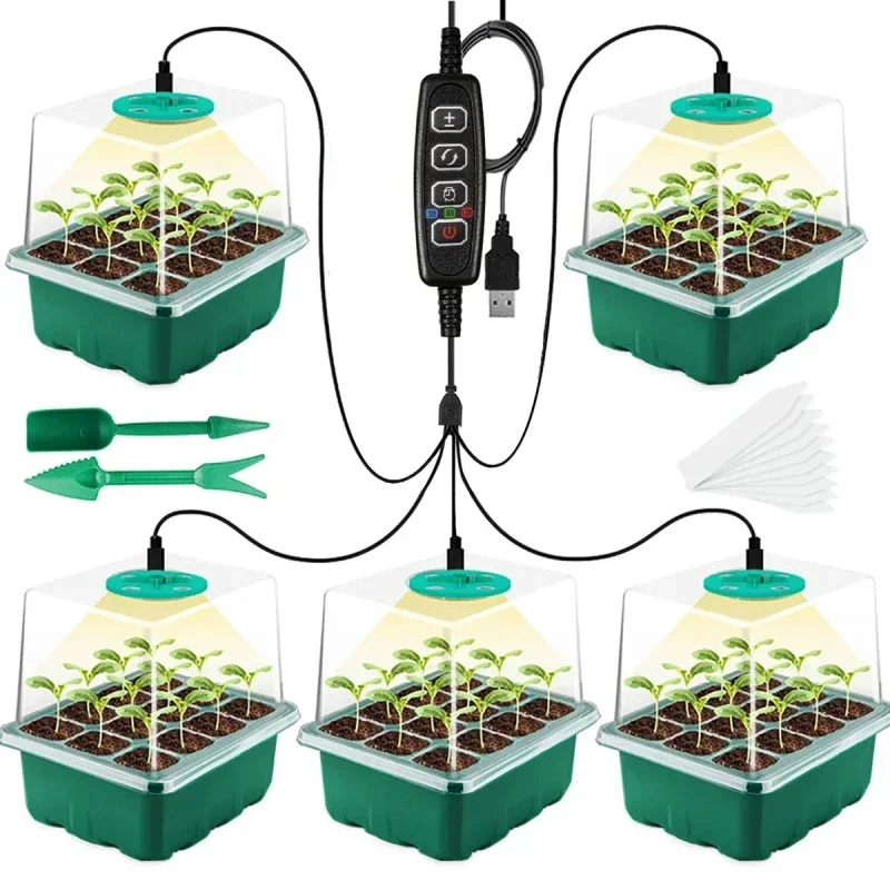 Seed Starter Tray Box with LED Growing Light Nursery Pot with timer Seedling Germination Planter Adjustable Ventilation Humidity