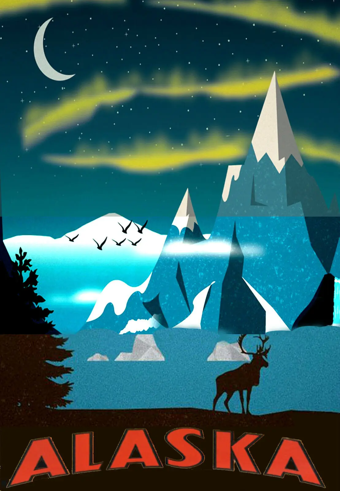 

Неба Аляска США-Ретро ностальгическая художественная картина Шелковый плакат домашний декор для стен