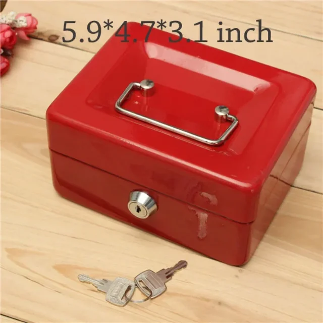 Portable Durable Metal Money Box Cash Box with Lock Security Lock Lockable Safe Small Fit for House Decoration 3 Size 6