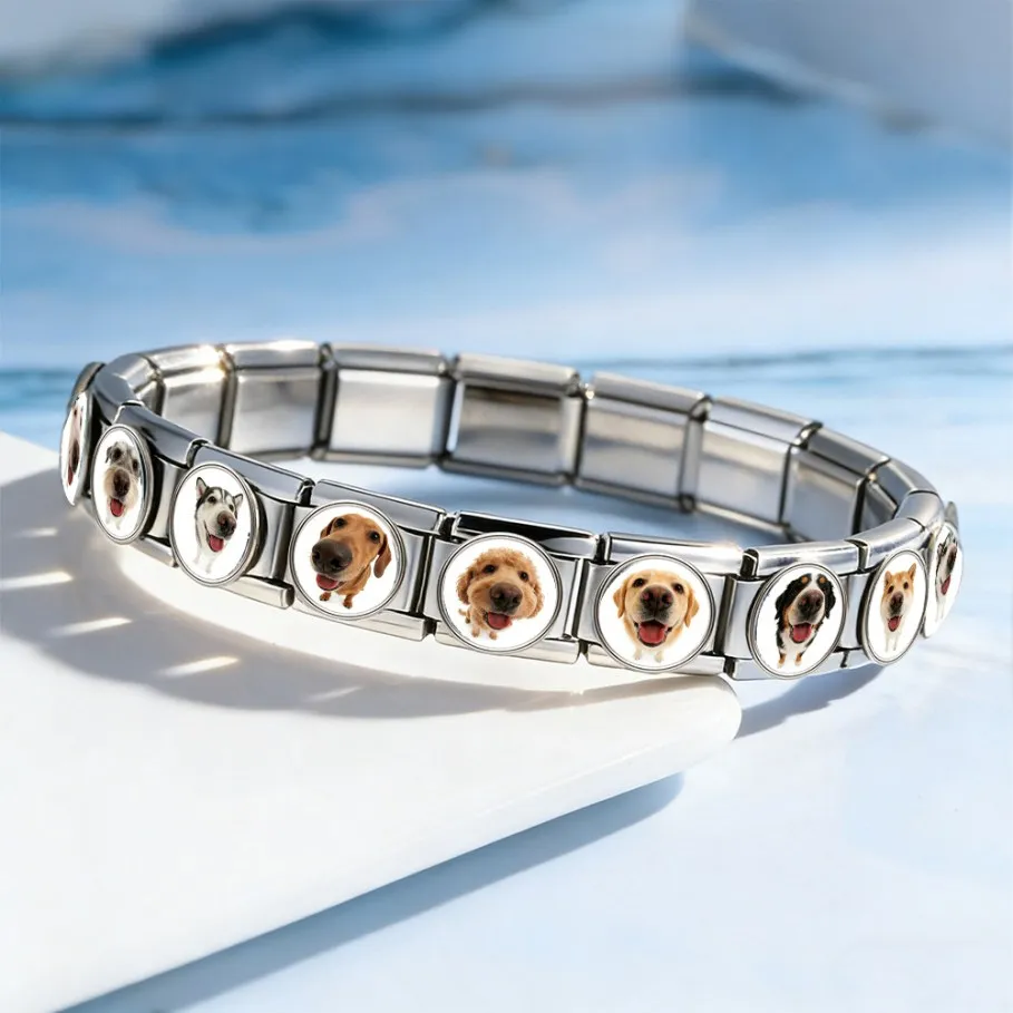 Trendige Haustier-Hunde-Serie: Italienische Gliederkette, 9mm Edelstahl-Schmuck, DIY Original-Design, Armbandperlen und Charms für Damen und Herren – Detail 2