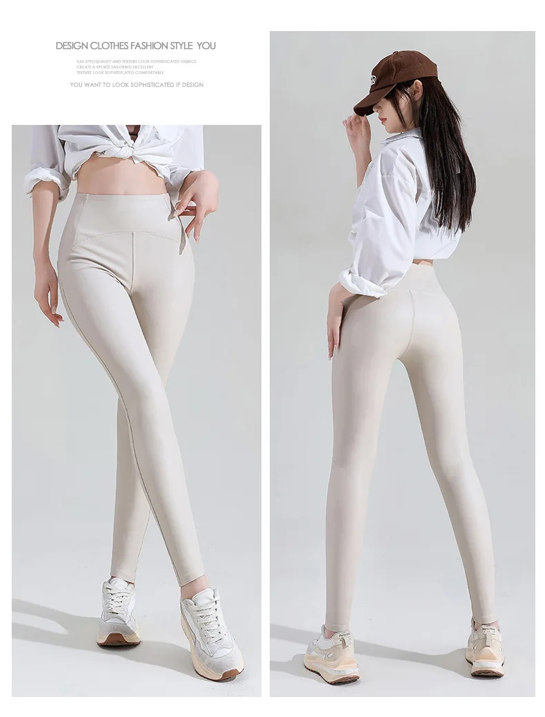 Bivigaos Frauen Herbst neue Fleece matt pu Lederhose Leggings elastische schlanke dünne Leggings wind dicht Winter warm sexy Legging – Detail 38
