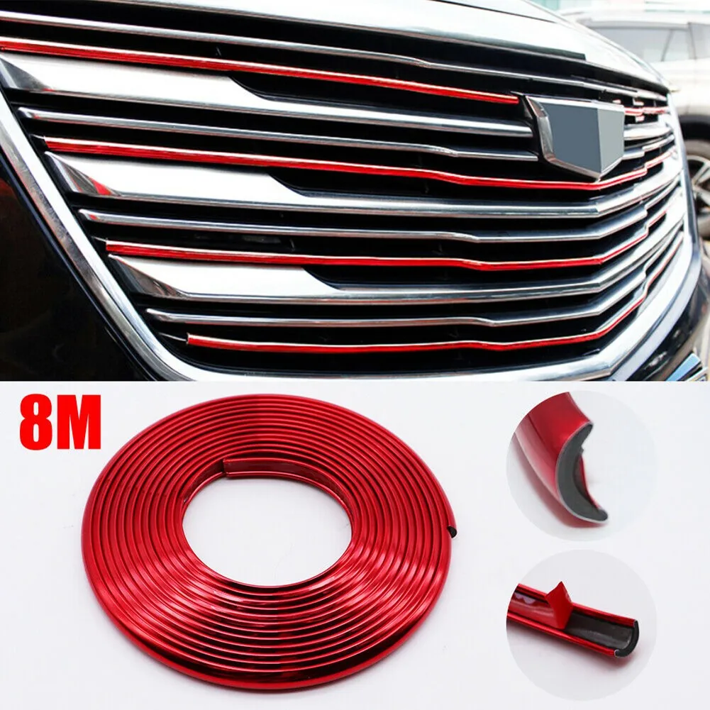 8M Red Car Trim Strip 8.2*3mm For Car Bumper/wheels/lights/fog Lights