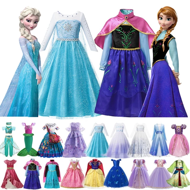 Disney Elsa Anna Princess Dress Girl Kid Birthday Party Carnival Clothes Cosplay Frozen Encanto Rapunzel Jasmine Mermaid Costume 1