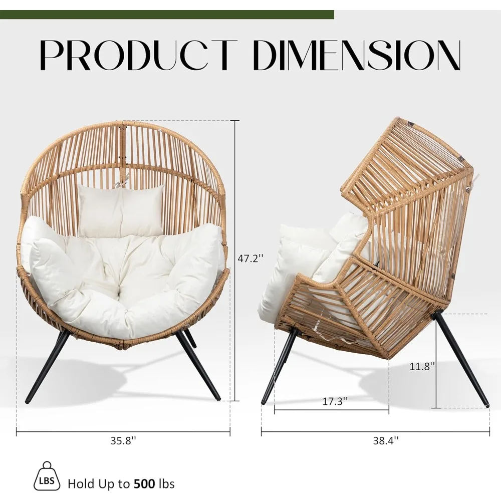 Egg Chair Wicker Outdoor Chairs, Oversized Patio Chair Oversized Lounger Chair with Cushion for Indoor Living Room, Bedroom, Ou 2