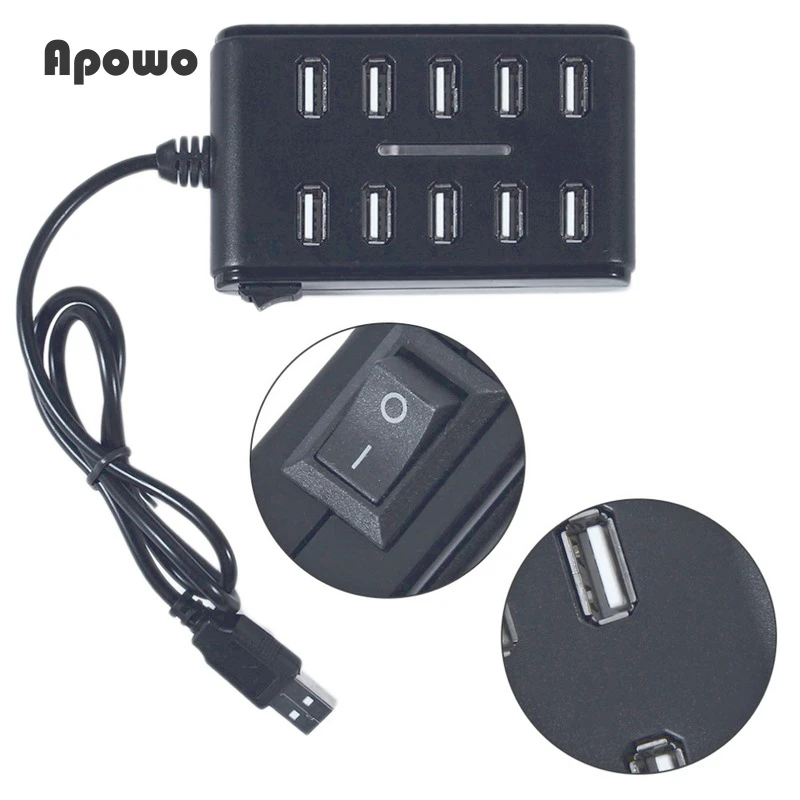 High Speed 480 Mbps USB 2.0 Hub 10 Ports Multi Personal Computer HUB Portable Splitter For PC laptop