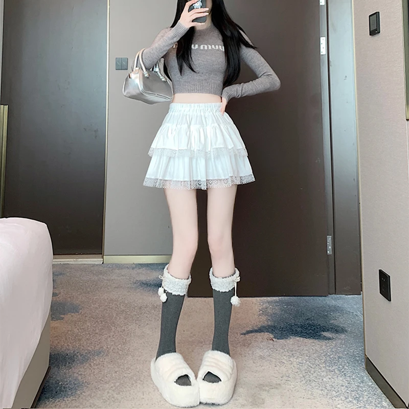 y2k Mini Skirt Women Coquette Clothes Lolita Fairycore High Elastic Tiered Ruffle Skirts Goth Lolita Skirts Streetwear