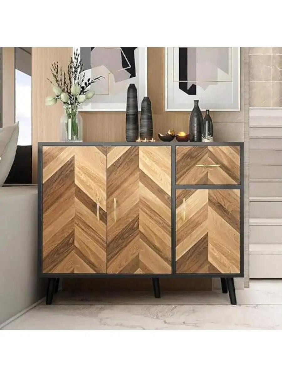 SIHANM Sideboard Buffet Cabinet with Storage - 3 Doors Black Storage Cabinet with Drawers Freestanding Accent Cabinet wi 4