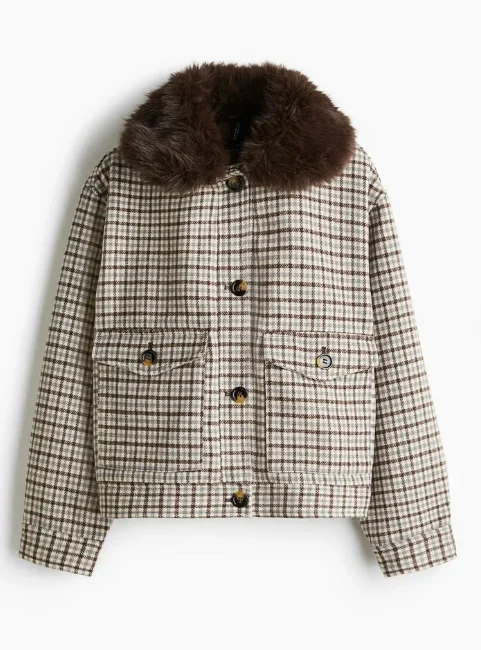 קולר פרווה קלאסי מעיל קצר לנשים עם שרוולים מלאים, כפתור יחיד, V-צוואר, ג'קטים מתרחבים 2026 גברת אביב סתיו ביגוד חיצוני