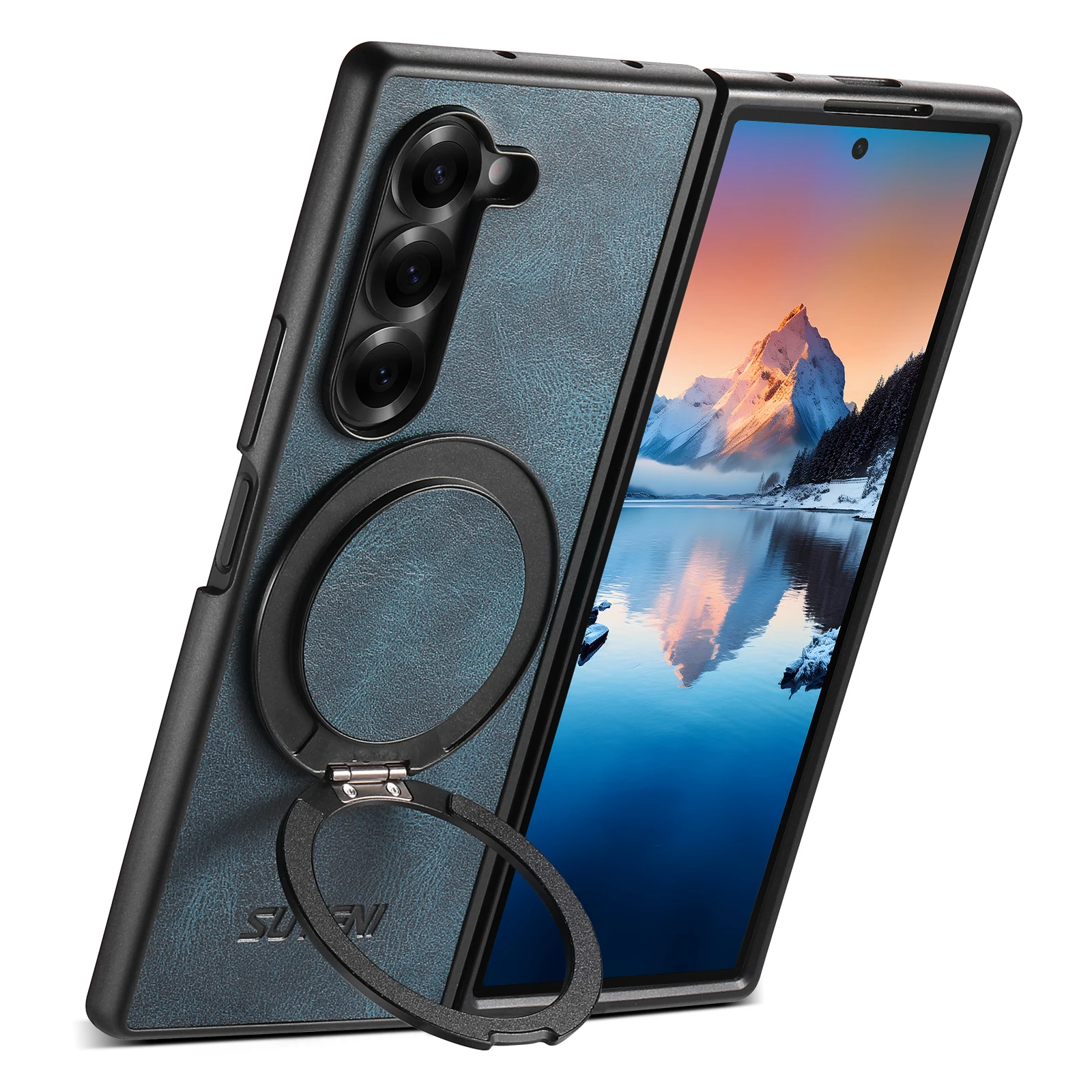 360 Rotating Ring Holder Leather Case for Samsung Galaxy Z Fold 7 6 5 5G Kickstand Magnetic for Masafe Wireless Charging Cover | Gaffar India