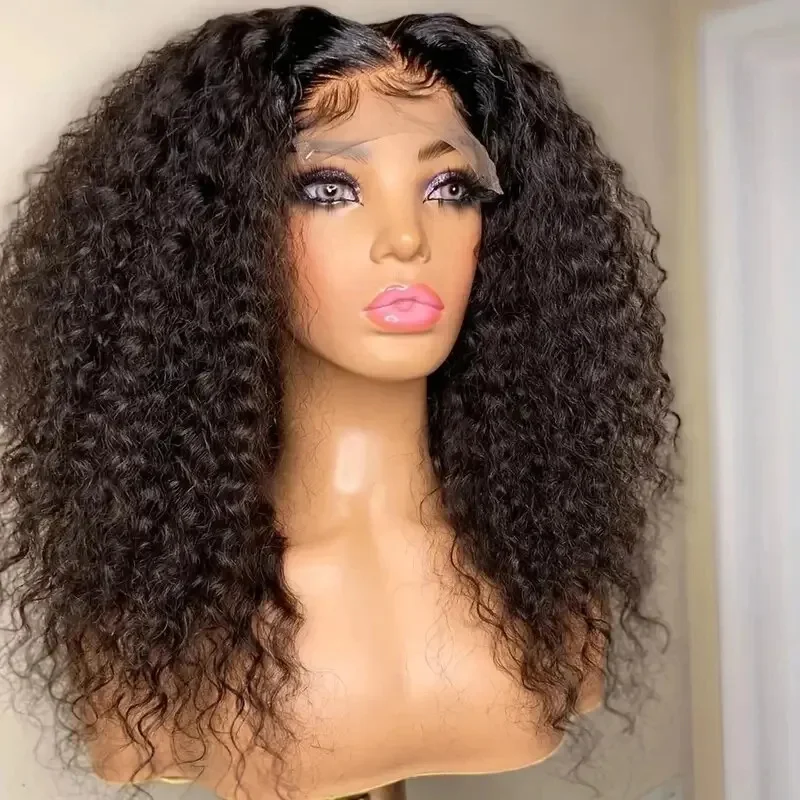 

26inch Deep Part Long Kinky Curly Black Color Lace Front Wigs For Women With Baby Hair Glueless Preplucked Daily Wear Wigs