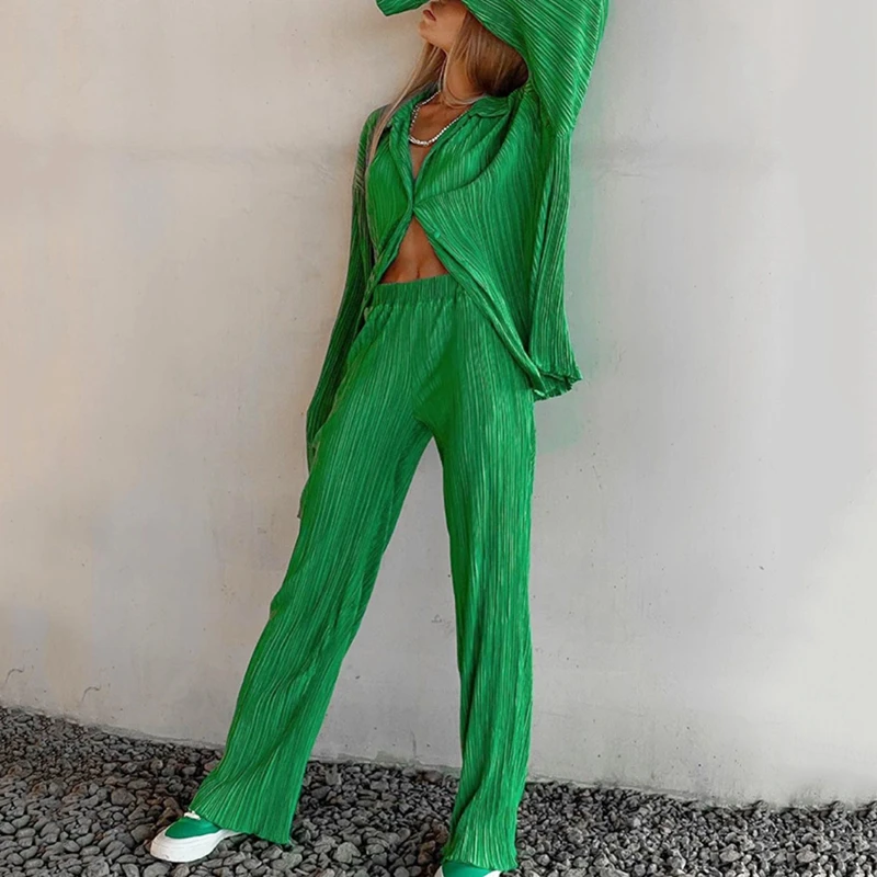 

Women's 2 Piece Set Casual Long Sleeve Shirt + Wide Leg Pants Suit Autumn Summer Solid Loose Elegant Shirts Leisure Trousers Set