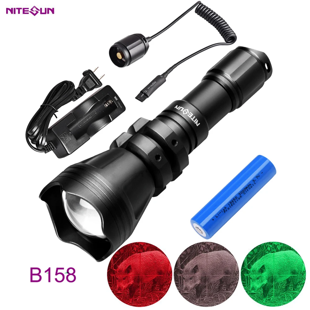 NITESUN B158 Tactical Flashlight Zoomable White Green Red LEDs 1000 lumens Beam Distance 650 Meter Rescue Search Hunting Torch
