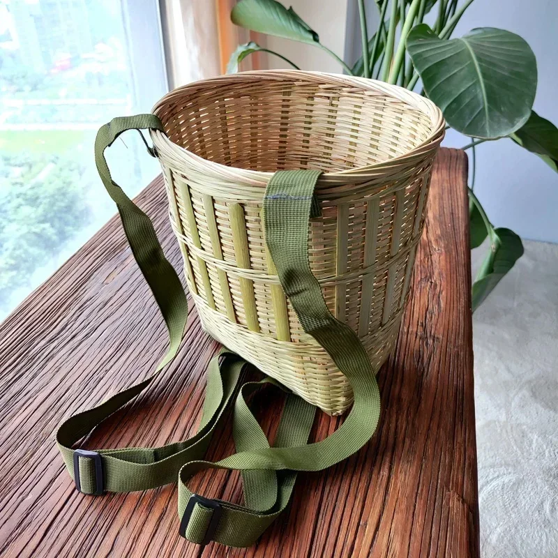 Handmade Bamboo Woven Back Basket Shopping Tea Picking Pack Basket Photography Props Household Sundries Storage Basket 2