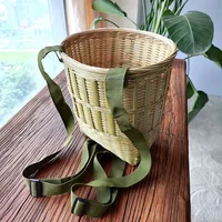 Handmade Bamboo Woven Back Basket Shopping Tea Picking Pack Basket Photography Props Household Sundries Storage Basket 2