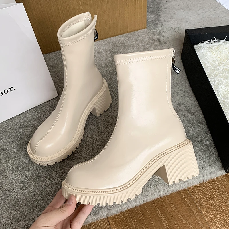 

Women Shoes Ankle Boots New Luxury Chelsea Boots New Platform Boots Chunky Zipper Thick Sole High Heels Brand Designer Boots